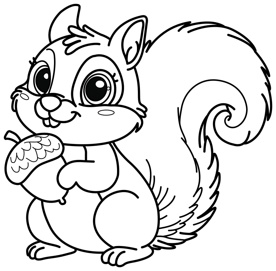 Cute Squirrel with Acorn 🐿️🌰😊 Coloring Page