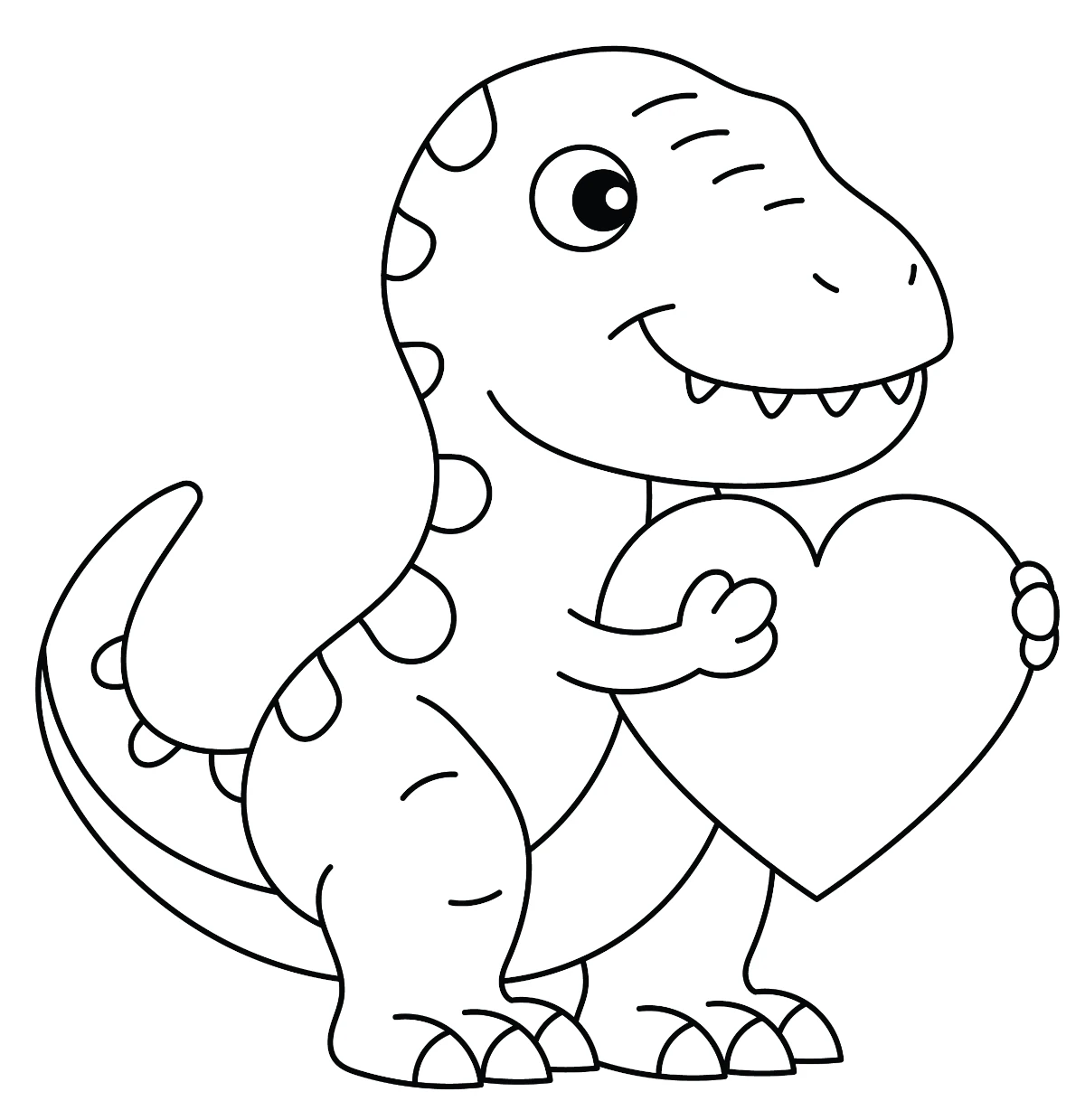 Cute T-Rex Dino Holding Heart 🦖💘❤️ Coloring Page