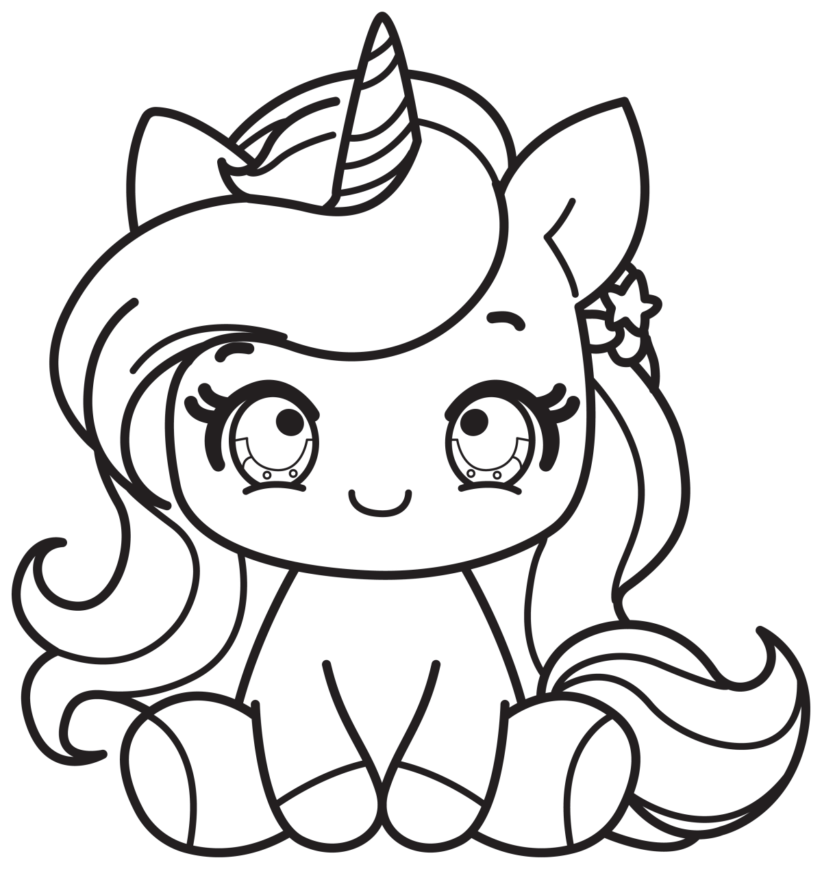 Cute Unicorn Girl Sitting with Rainbow Mane 🦄🌈✨ Coloring Page