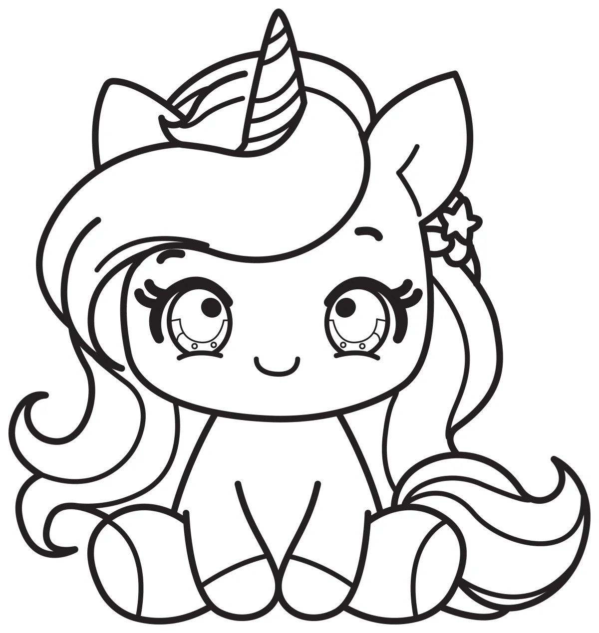 Cute Unicorn Girl Sitting with Rainbow Mane 🦄🌈✨ Coloring Page