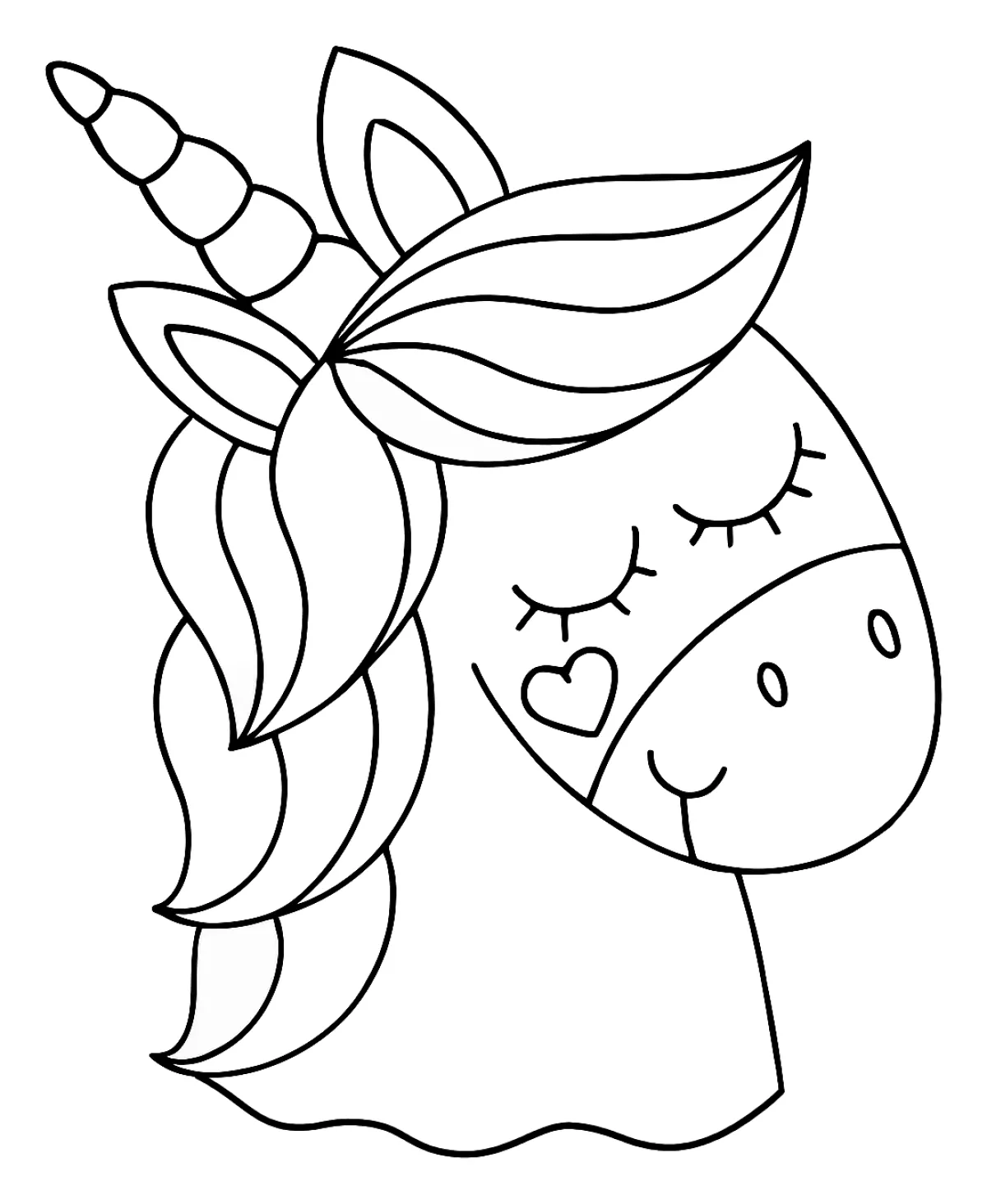 Cute Unicorn Head with Rainbow Mane 🦄🌈✨ Coloring Page