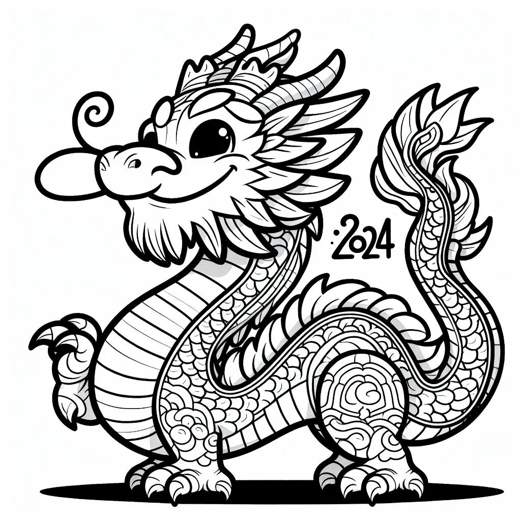 Cute Chinese Dragon for New Year- 2024 🐉🎉2024 Coloring Page
