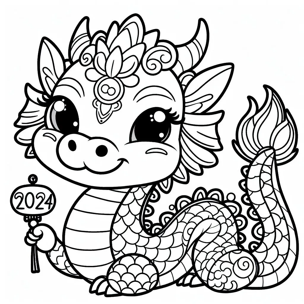 Cute Chinese Dragon for New Year- 2024 🐉🎉2024 Coloring Page