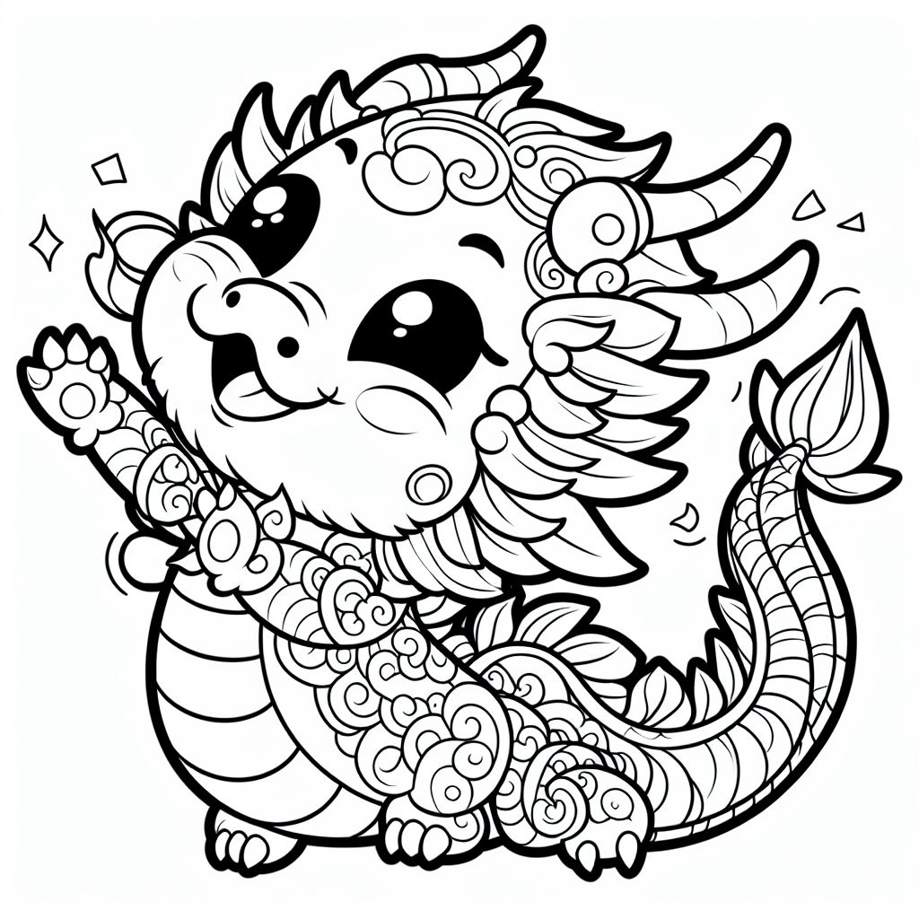 Cute Chinese Dragon Dancing for the Chinese Lunar New Year 🐉💃🎊 Coloring Page