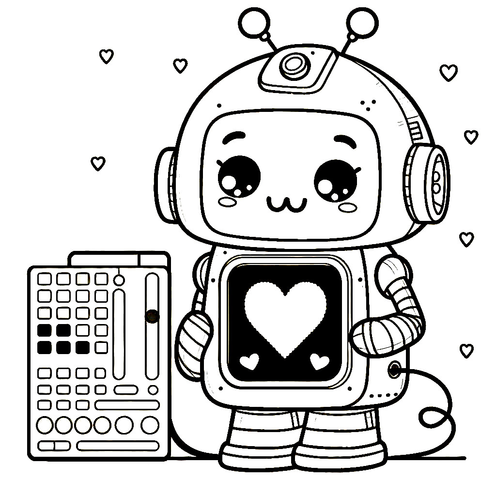 Cute Robot with Heart 🤖💖 Coloring Page