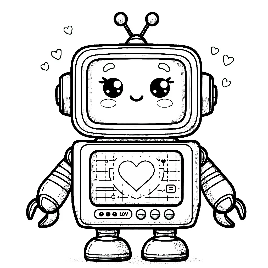 Cute Robot with Heart 🤖💖 Coloring Page