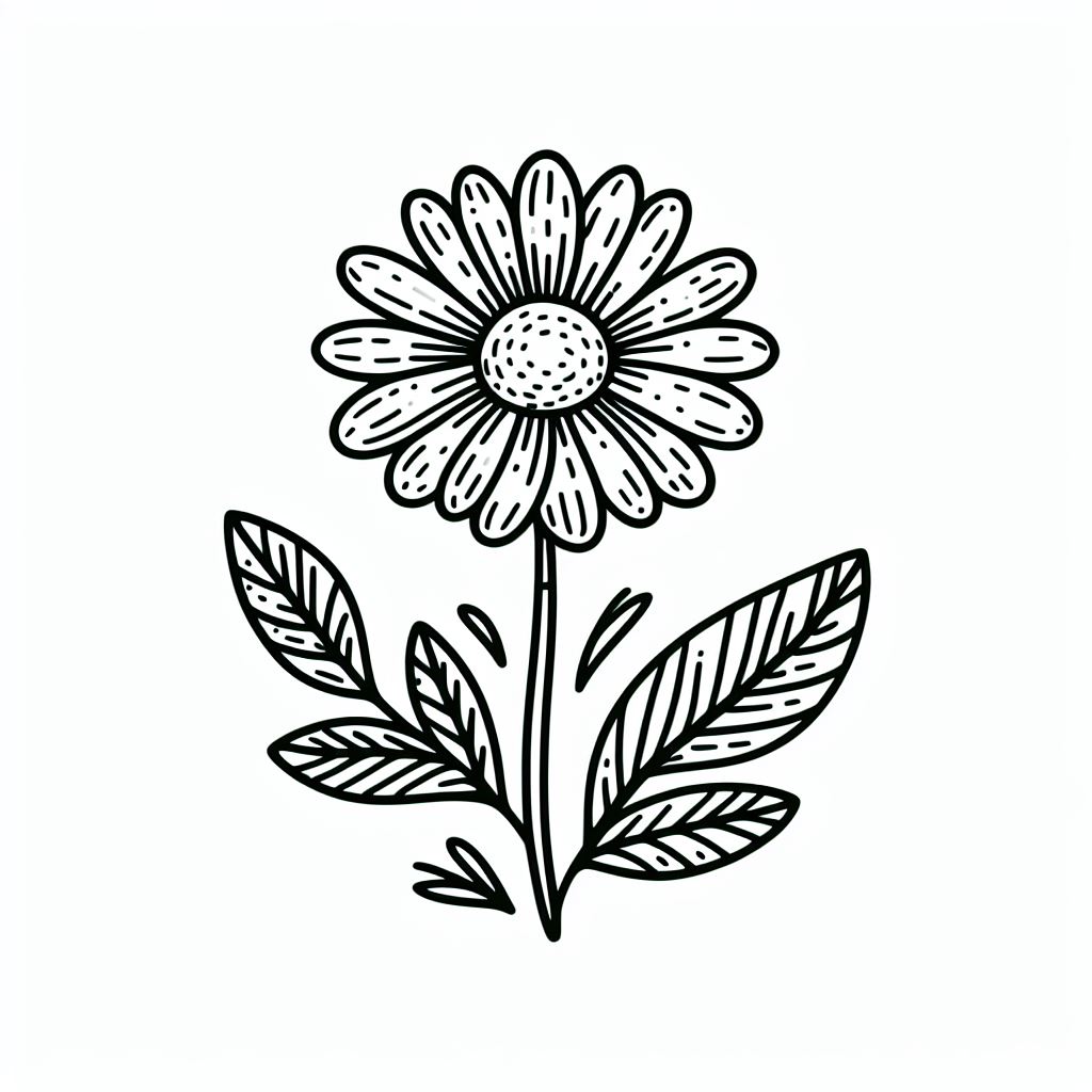 Daisy Flower with Leaves 🌼🍃 Coloring Page