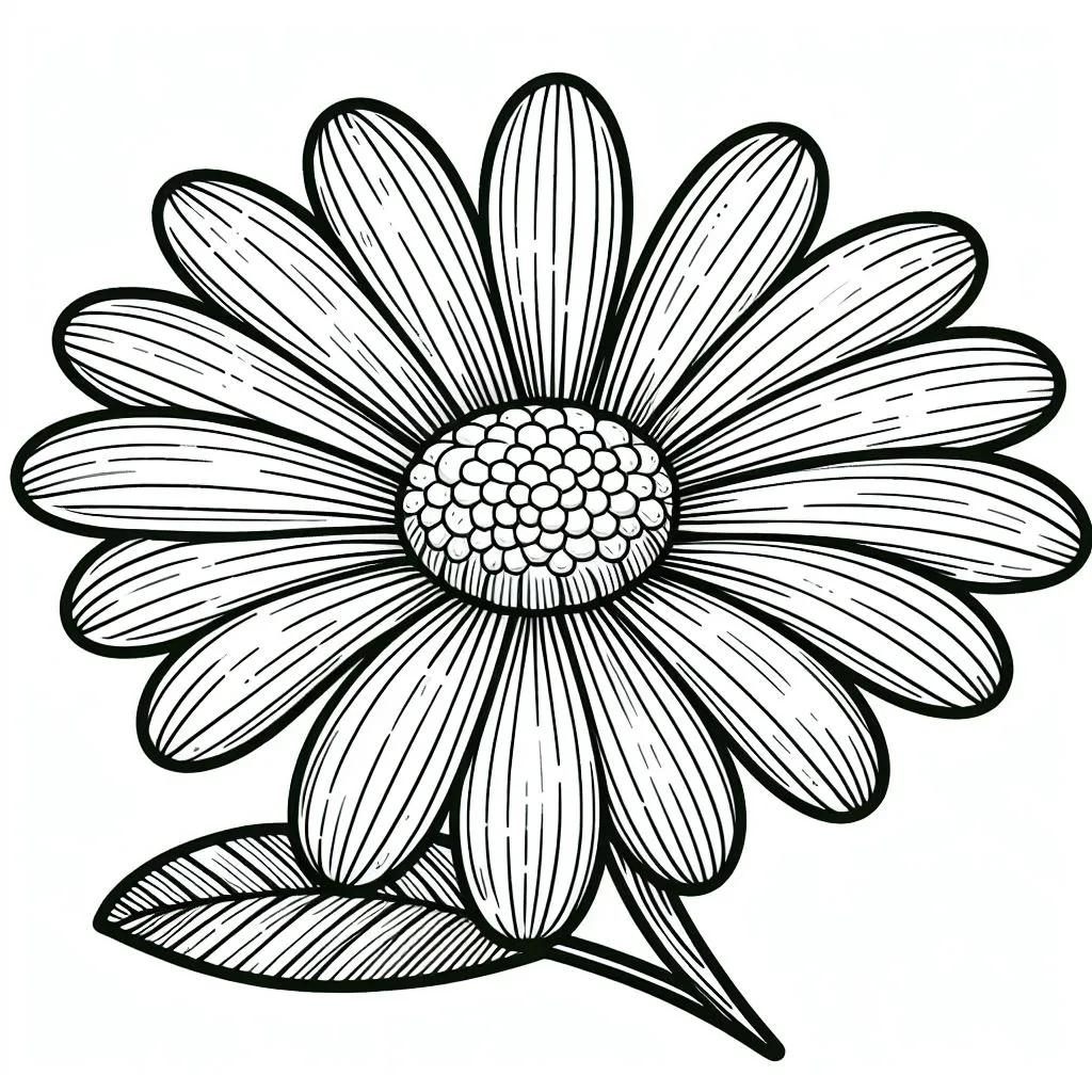 Daisy Flower with Leaf 🌼🍃 Coloring Page