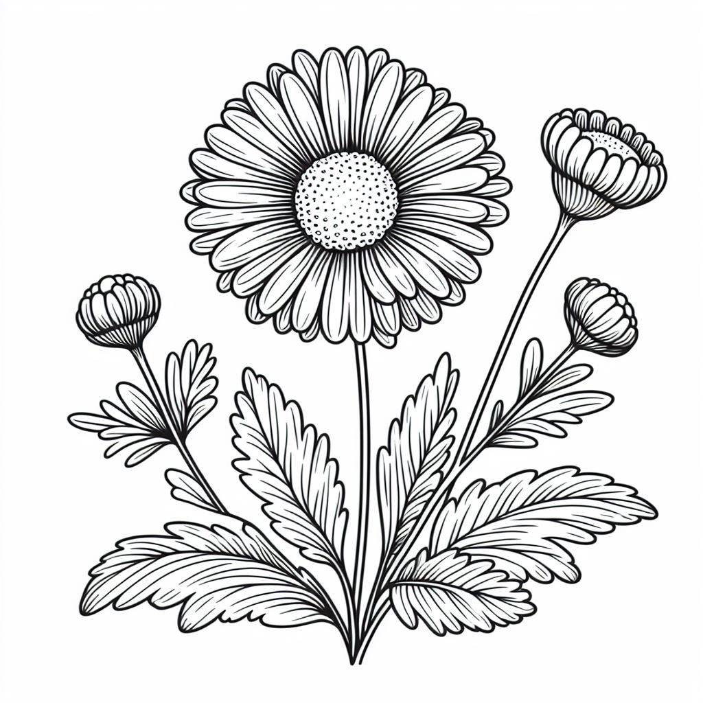 Daisy Flower with Leaves 🌼🍃 Coloring Page