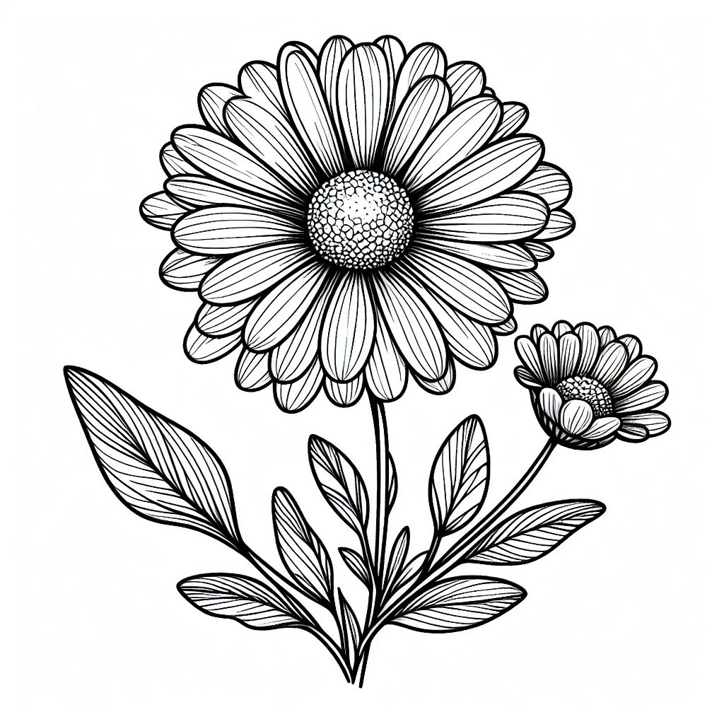 Daisy Flower with Leaves 🌼🍃 Coloring Page