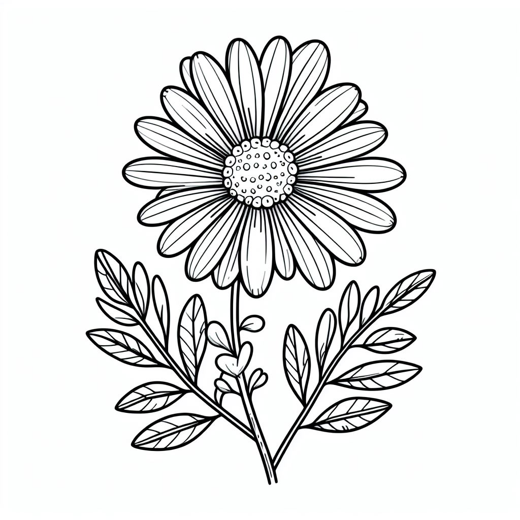 Daisy Flower 🌼🍃 Coloring Page