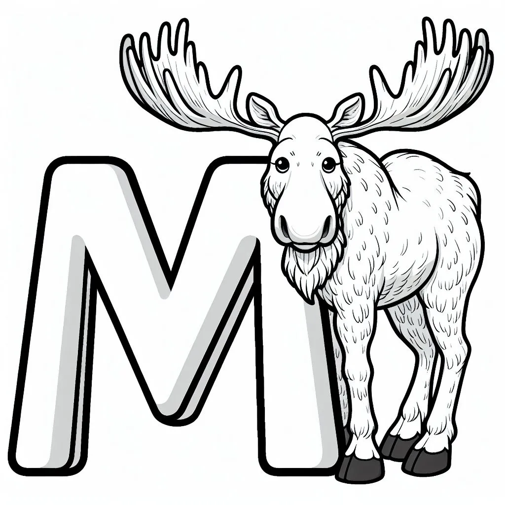Moose with Letter M 🦌🔠 Coloring Page