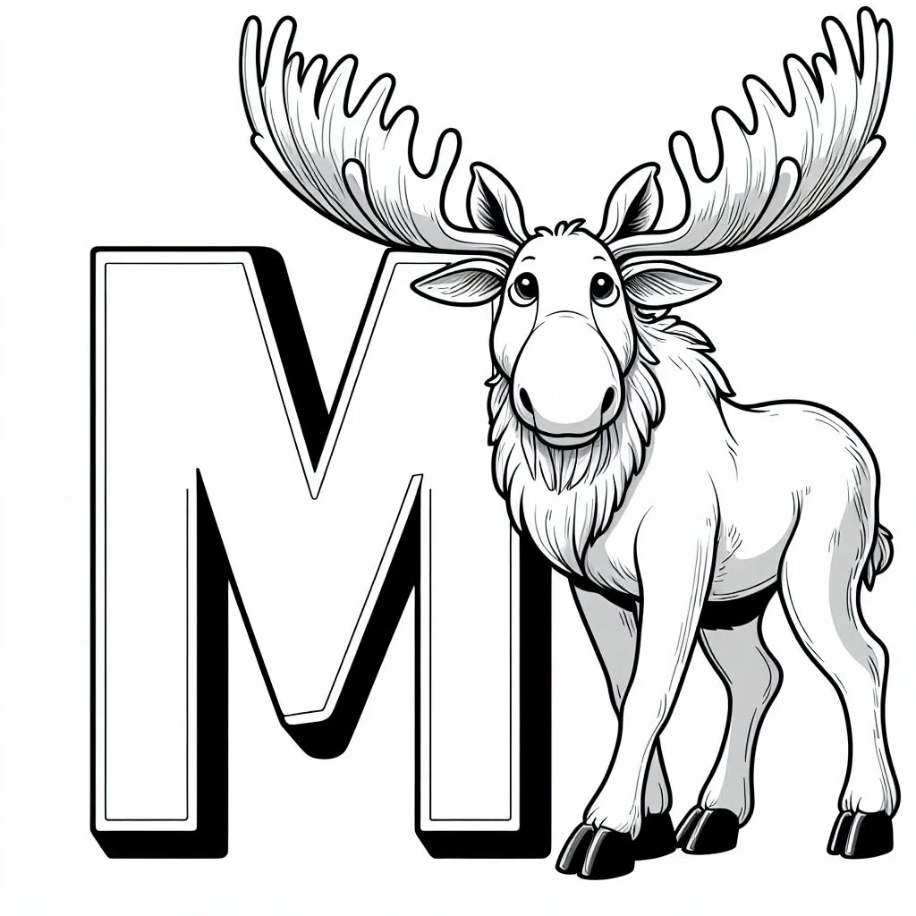 Moose with Letter M 🦌🔠 Coloring Page