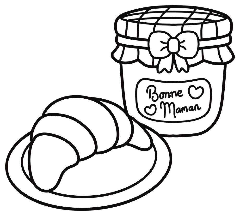 Delicious Croissant with Bonne Maman Jam on Plate 🥐🍓🍯 Coloring Page