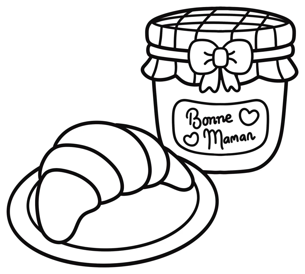 Delicious Croissant with Bonne Maman Jam on Plate 🥐🍓🍯 Coloring Page