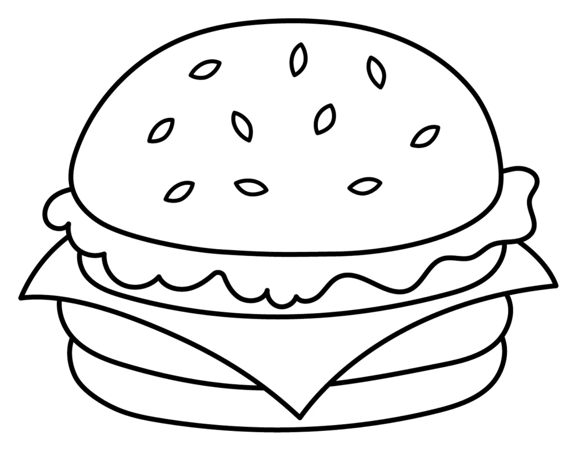 Delicious Hamburger with Fresh Vegetables and Savory Meat 🍔🥓🥕 Coloring Page