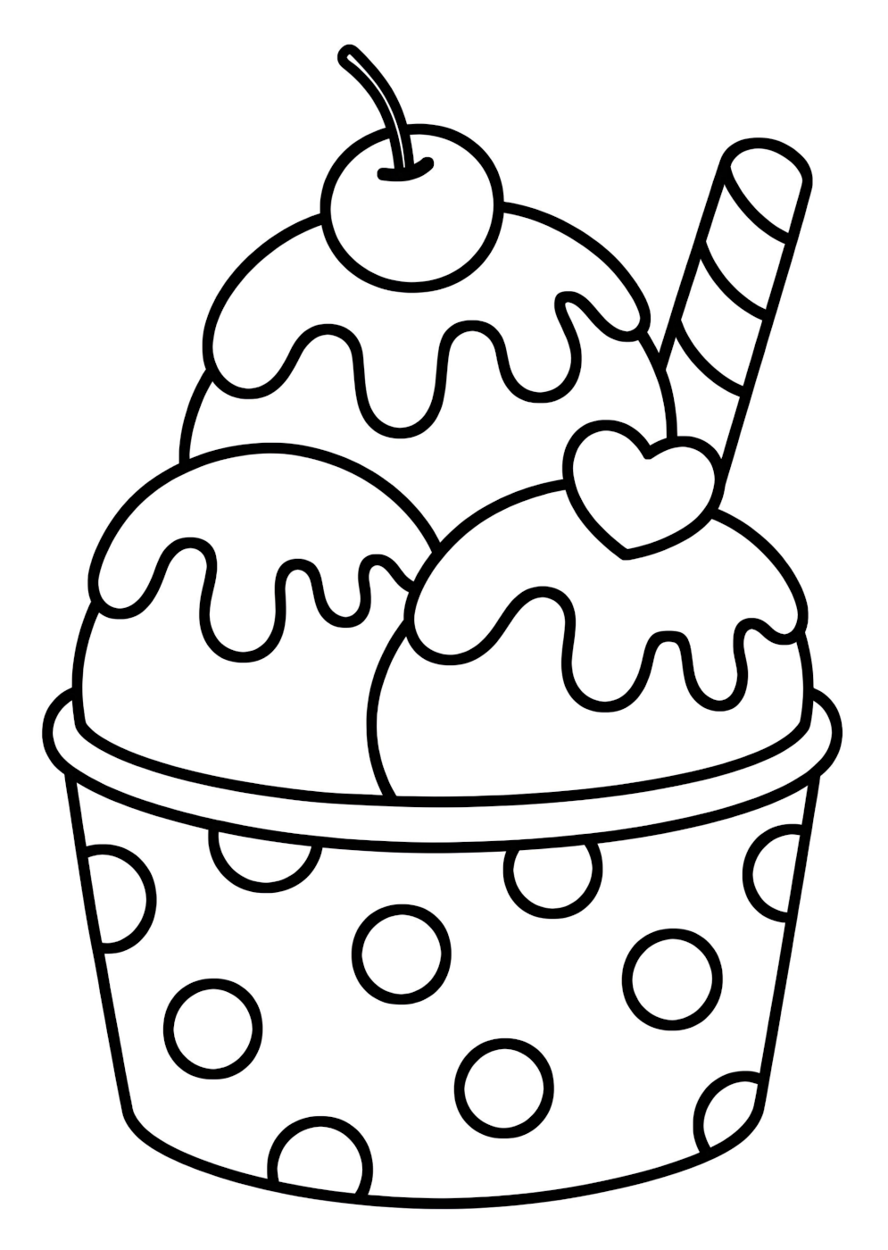 Delicious Ice Cream Cup with Three Scoops and Decorations 🍦🍒🍪 Coloring Page