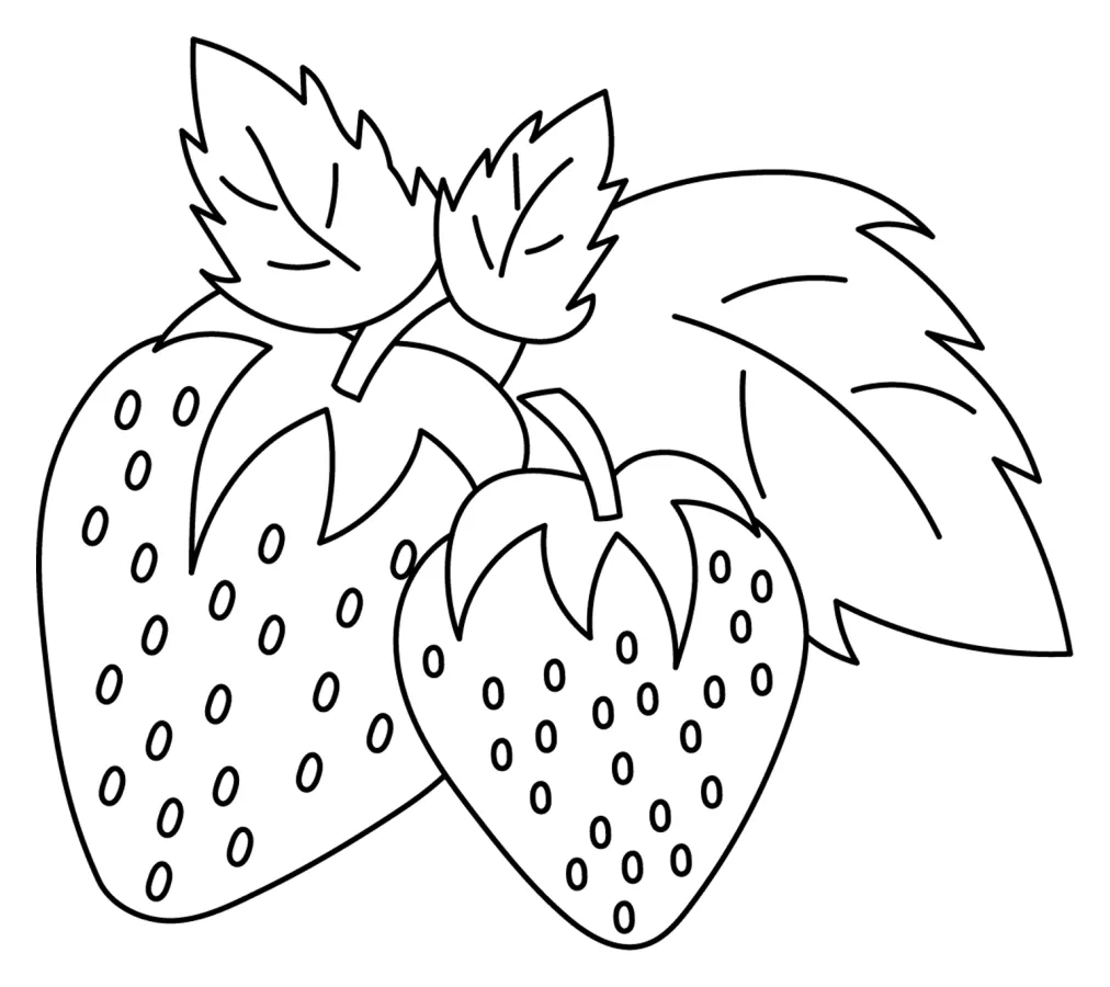 Delicious Juicy Strawberries with Green Leaves 🍓🌿🍃 Coloring Page
