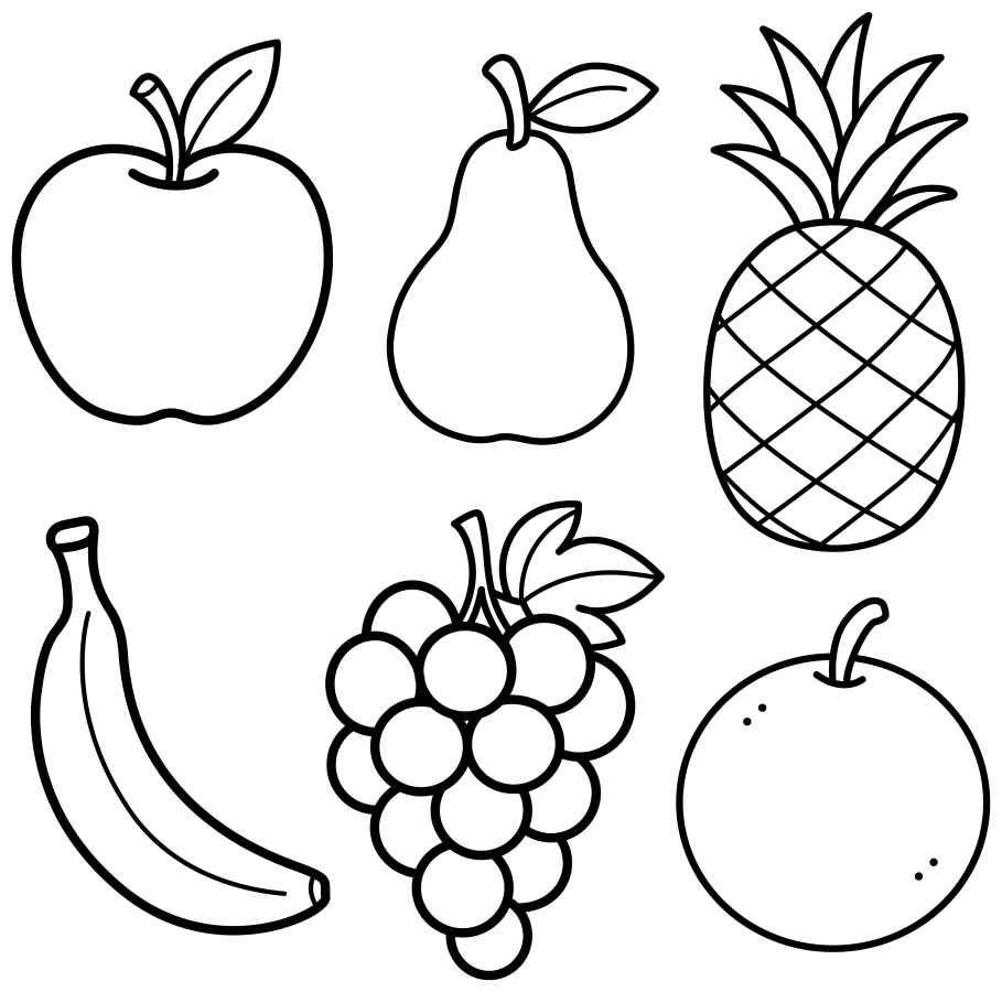 Delicious Variety of Fresh Fruits 🍎🍐🍍🍇🍌🍊 Coloring Page