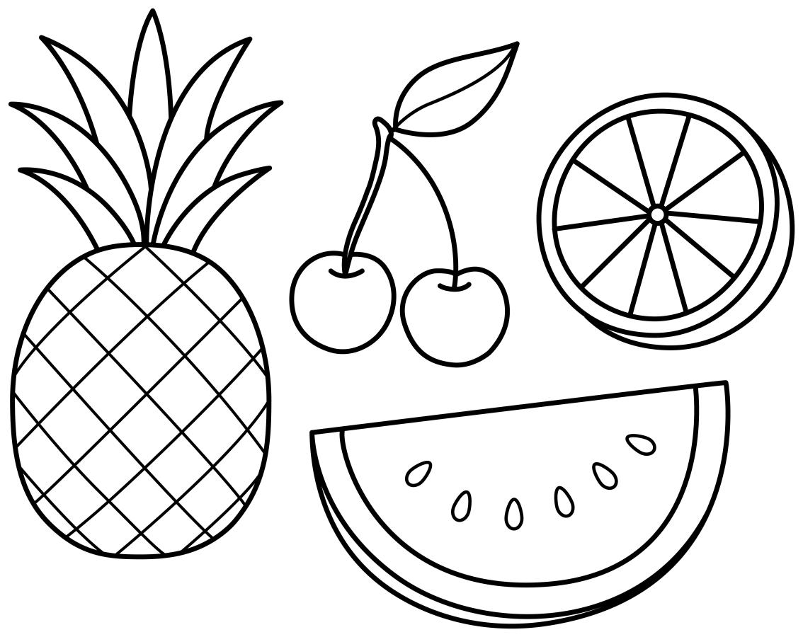 Delicious Variety of Sweet Mixed Fruits 🍍🍒🍊🍉 Coloring Page