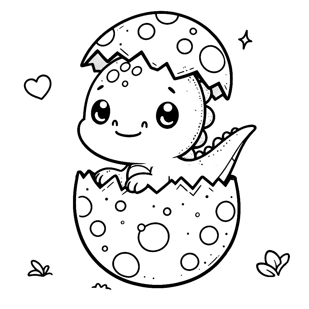 Cute Dino Hatching from a Dotted Egg 🦖🐣 Coloring Page