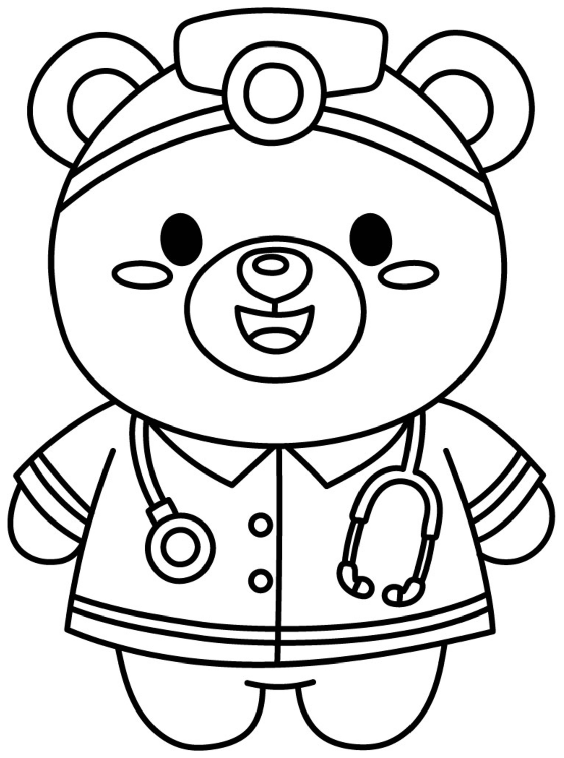 Doctor Bear with Stethoscope and Friendly Smile 🐻🩺😊 Coloring Page