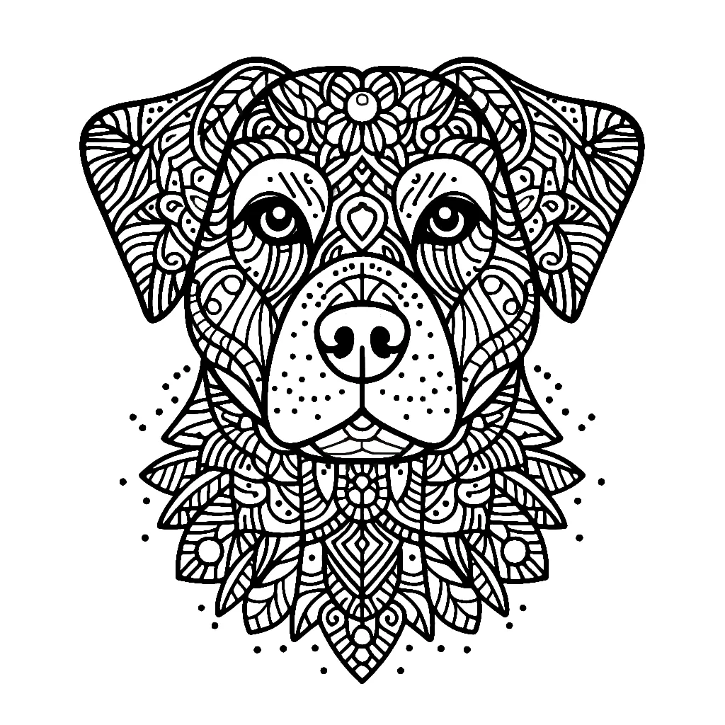 Dog Head Mandala Style 🐶🌸 Coloring Page