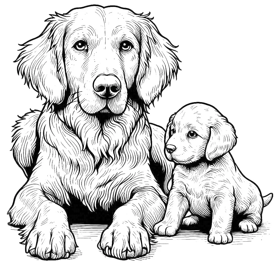 Dog with Cute Puppy 🐶❤️🐾 Coloring Page
