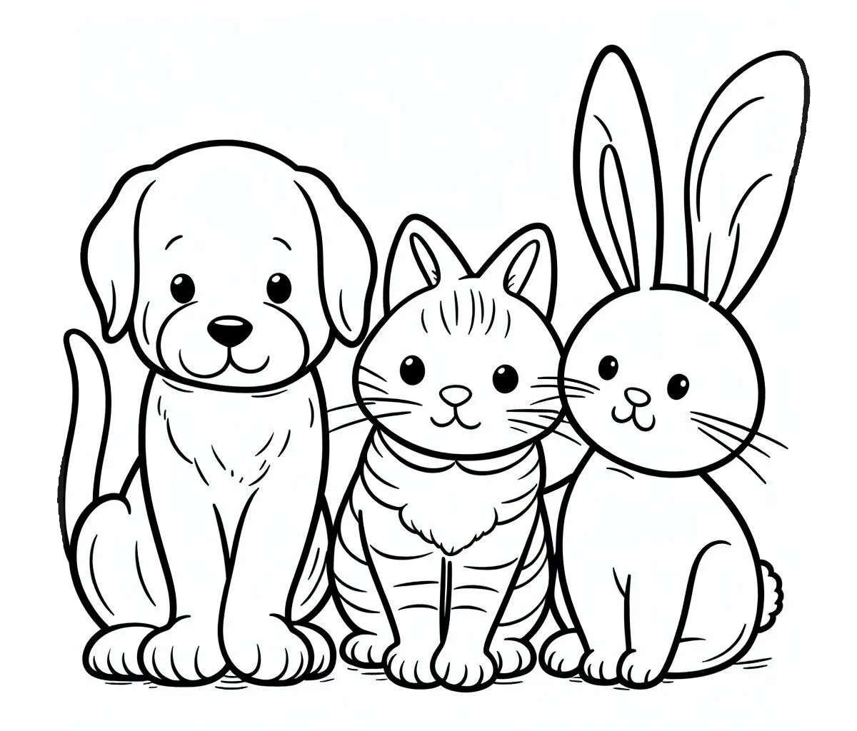 A Dog 🐶 a Cat 🐱 and a Rabbit 🐰 Coloring Page