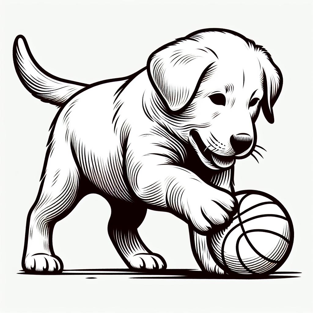 Dog Playing with Ball 🐶🎾 Coloring Page