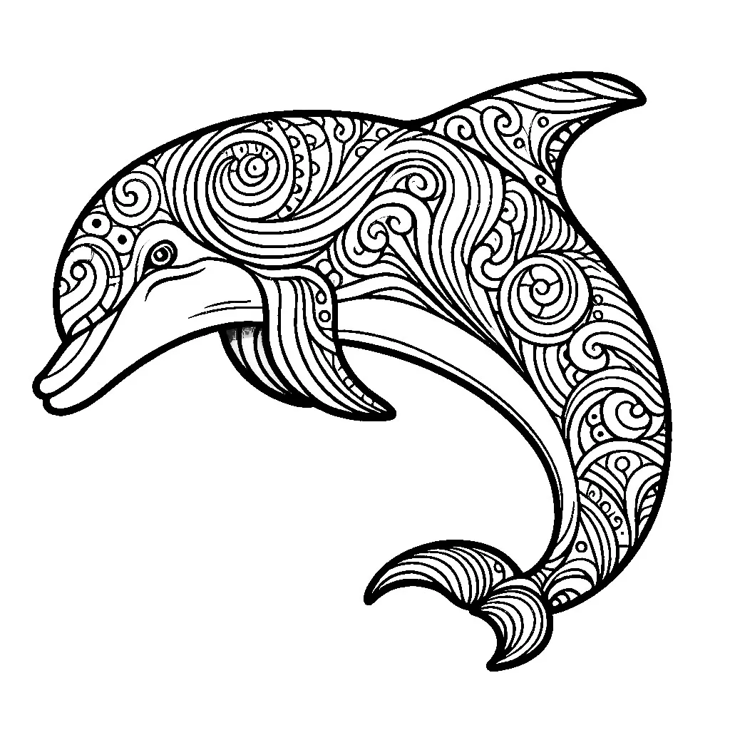 Dolphin with Patterns Jumping 🐬🌊🎨 Coloring Page