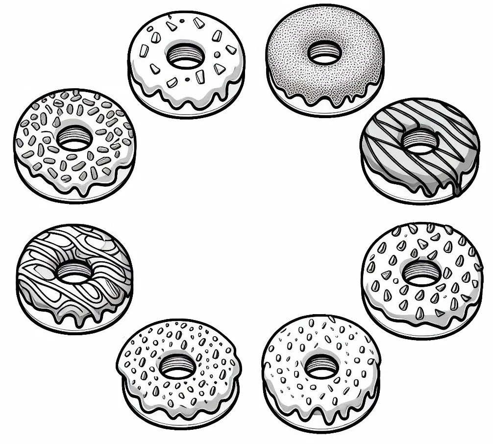Donuts in a Circle 🍩⭕ Coloring Page