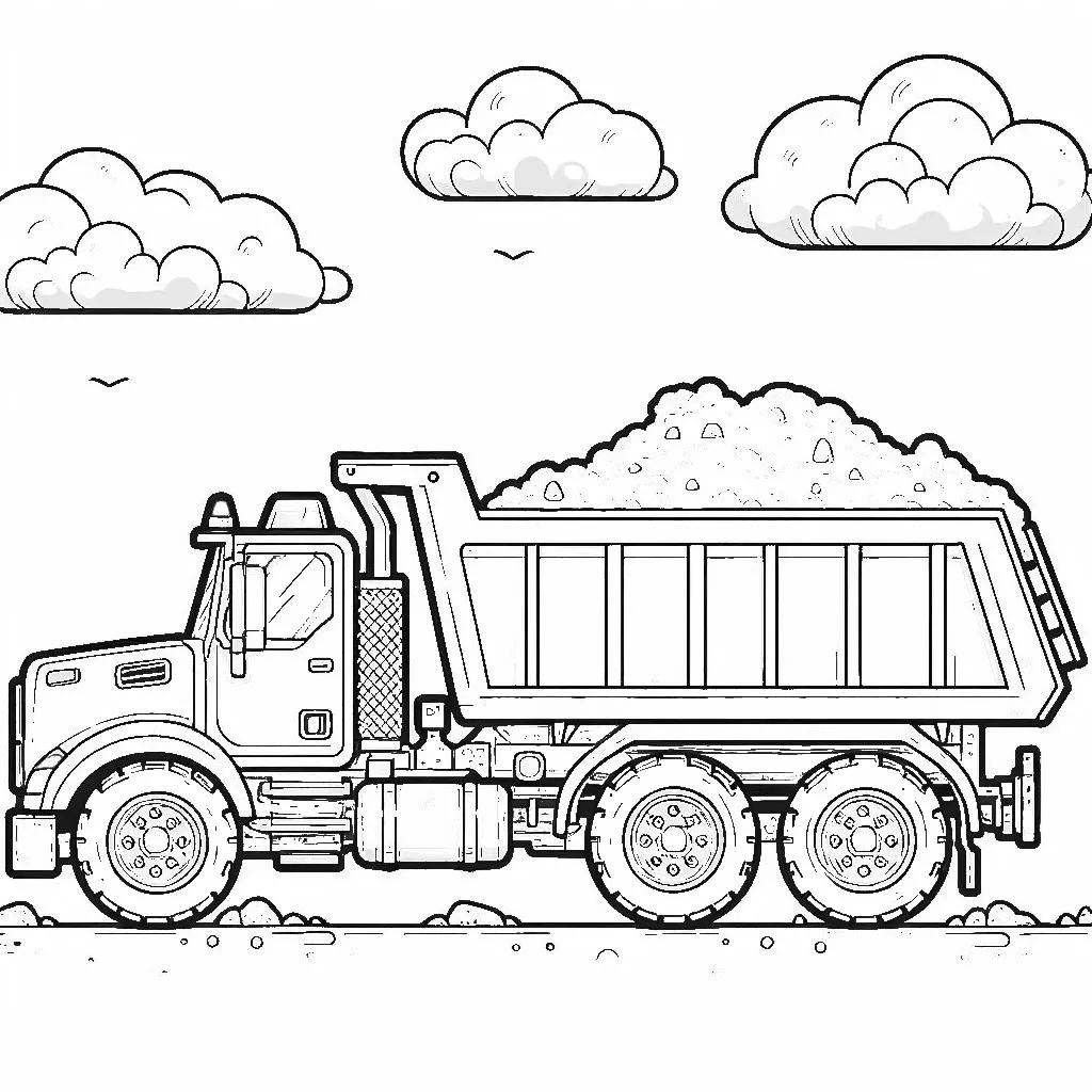 Dump Truck Carrying Sand 🚛🏞️ Coloring Page