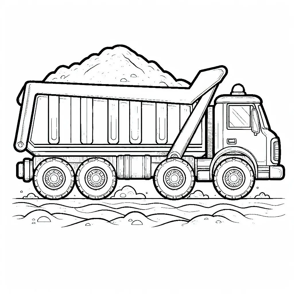 Dump Truck Carrying Sand 🚛🏞️ Coloring Page