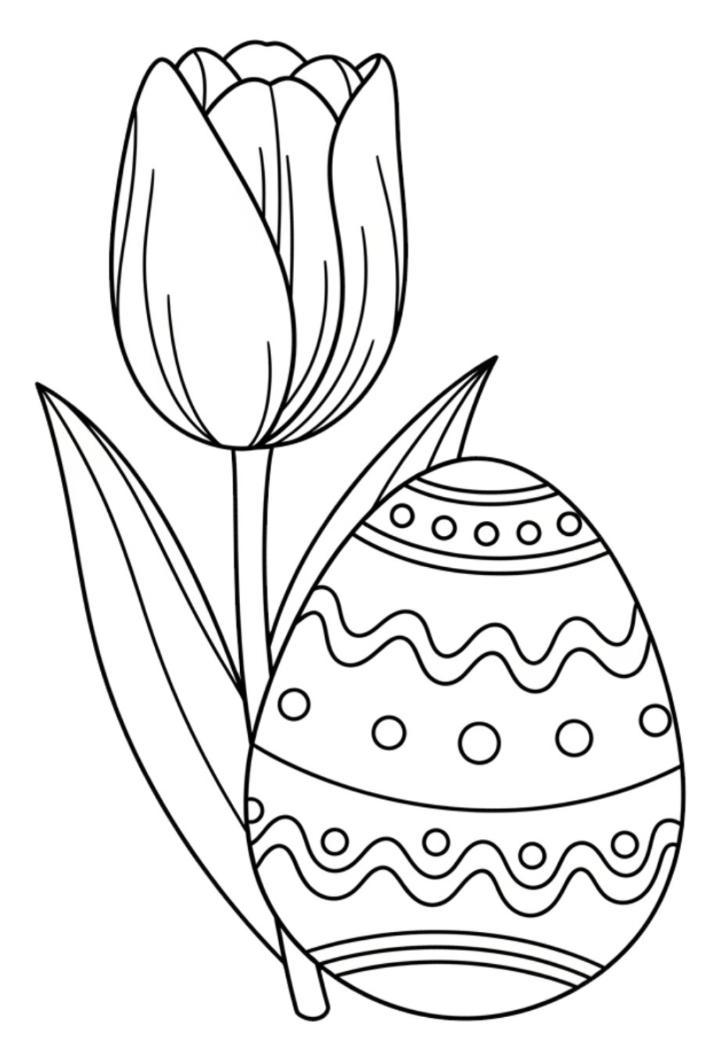 Easter Tulip with Decorated Egg in Nature 🌷🐣 Coloring Page