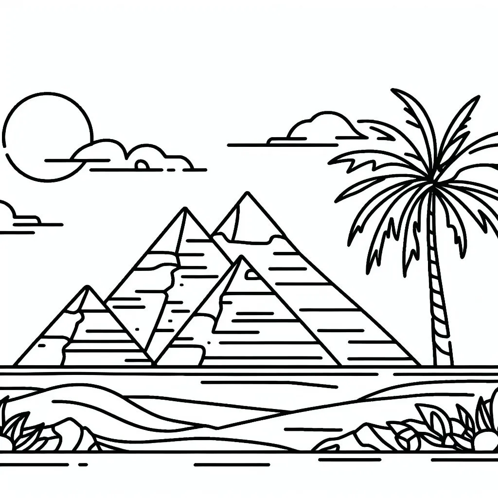 View of Pyramids of Giza in Egypt 🏜️🇪🇬 Coloring Page