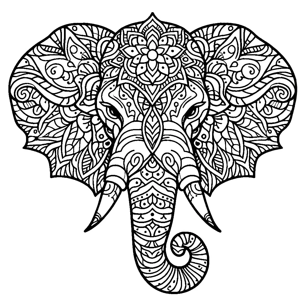 Elephant Head Mandala Style 🐘🎨🌀 Coloring Page