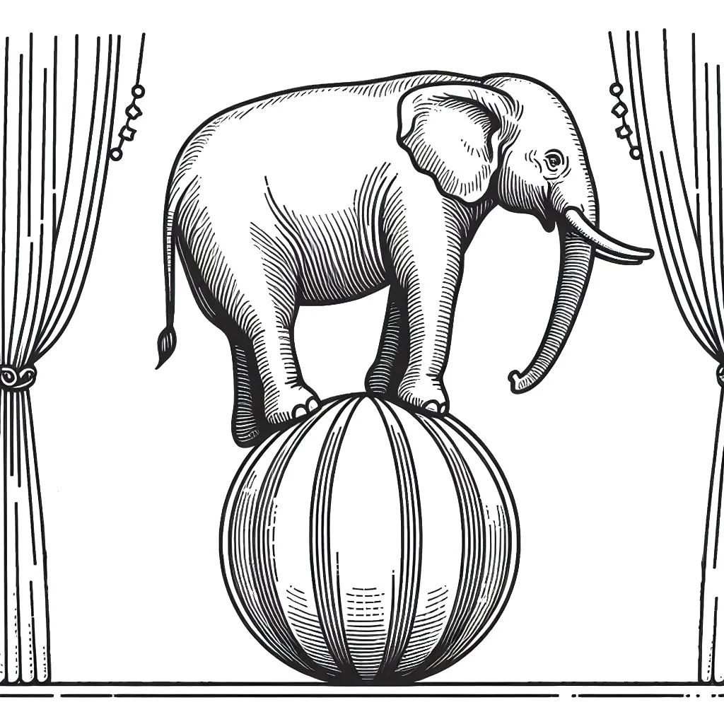 Elephant on Ball at Circus 🎪 Coloring Page