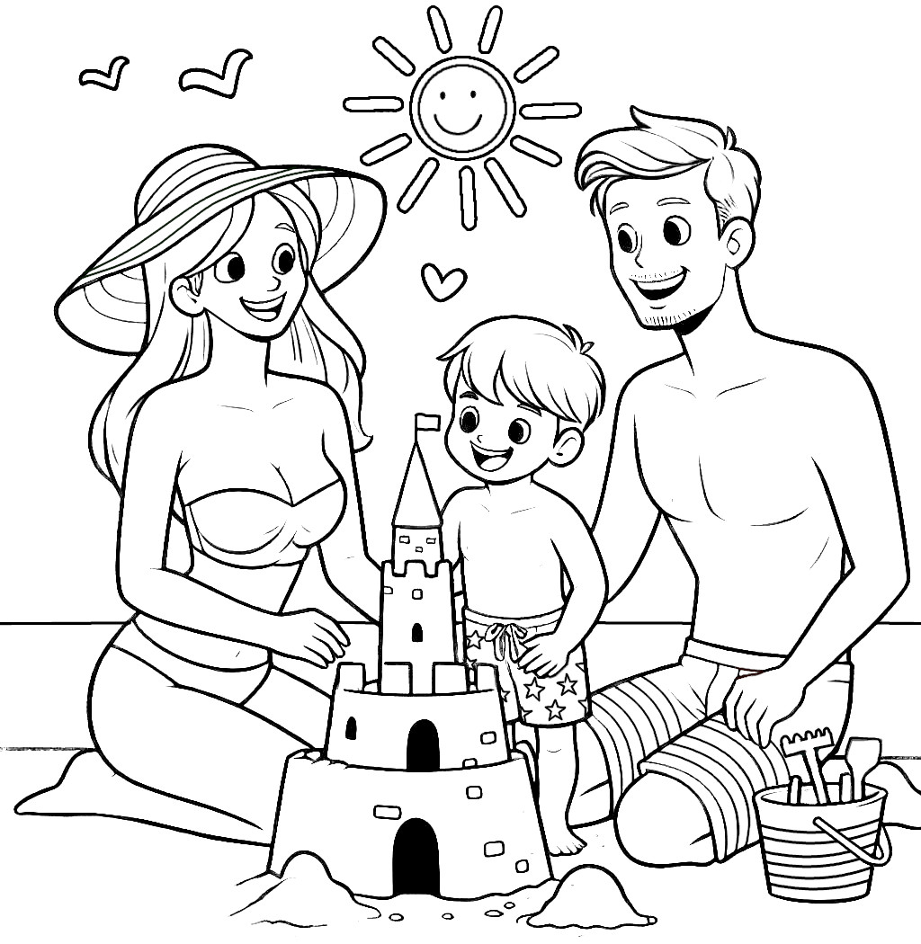 family coloring page father mother and son