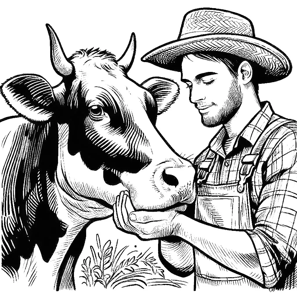 Farmer with Cow 🐄👨‍🌾 Coloring Page