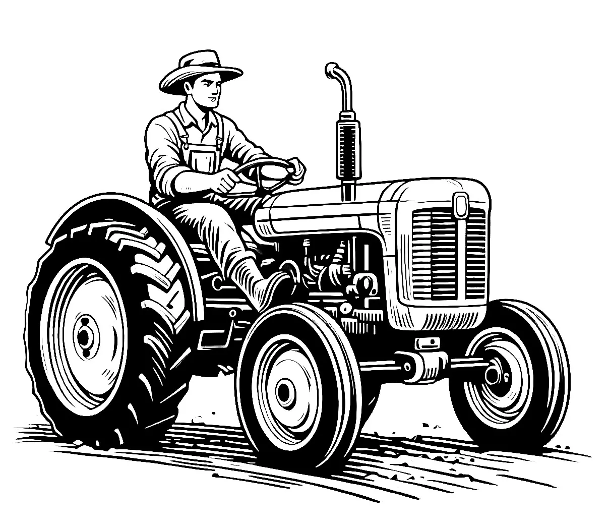 Farmer Driving Tractor 🚜🌾 Coloring Page