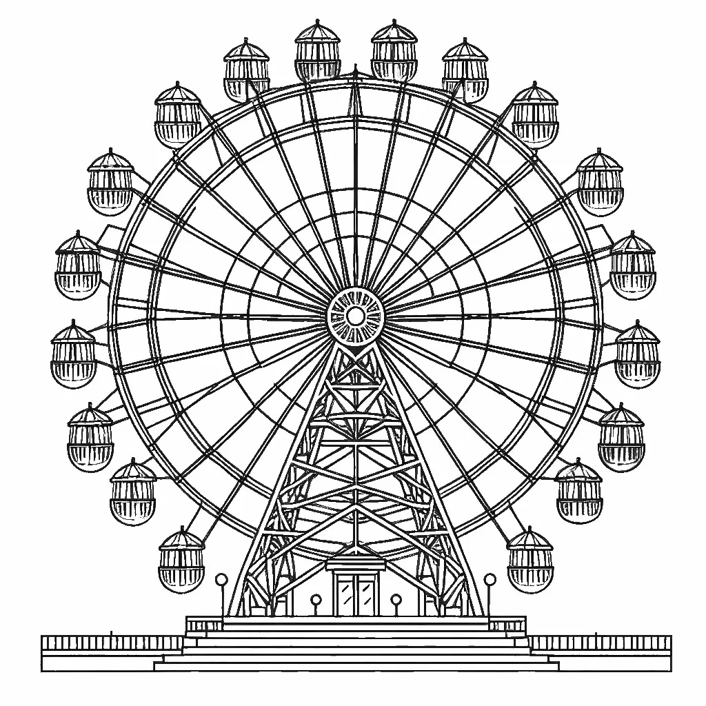 Ferris Wheel in Theme Park 🎡🏞️ Coloring Page