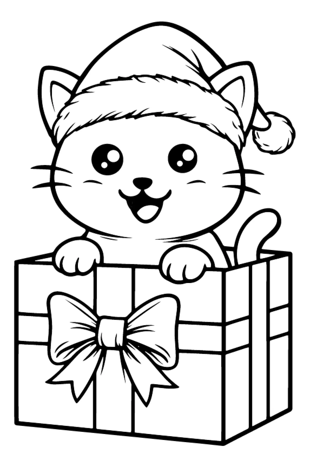 Festive Cat in Gift Box 🎁😻🎄 Coloring Page