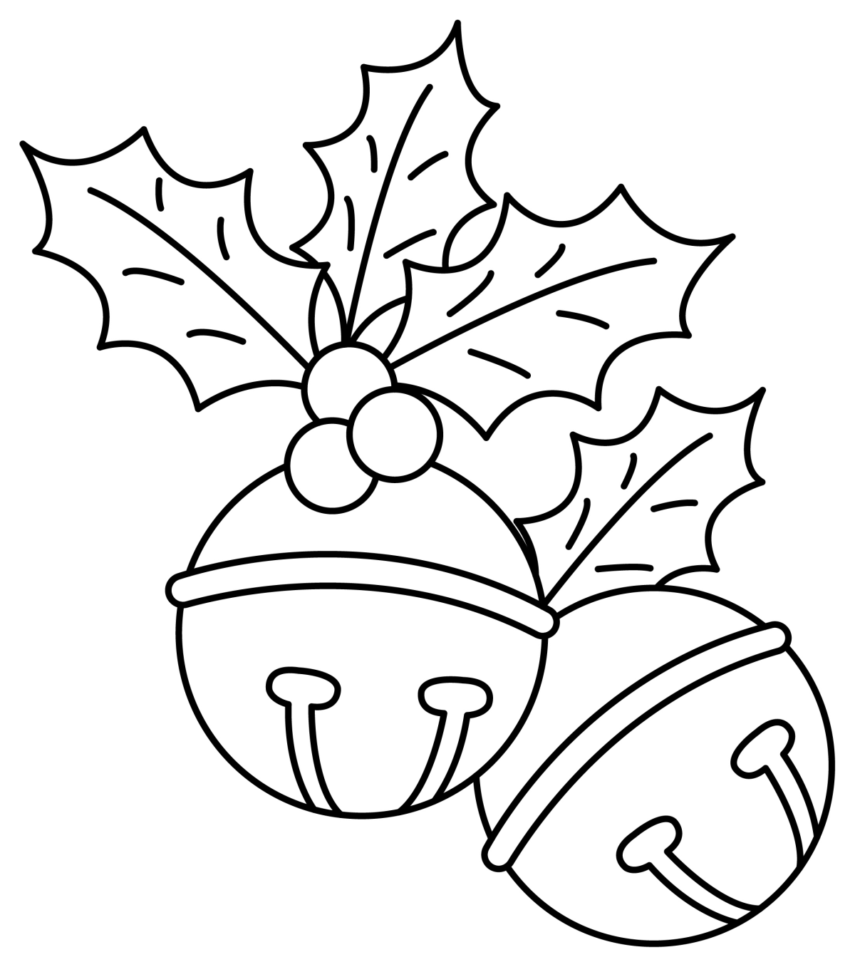 Festive Golden Jingle Bells with Holly 🔔🌿🎁 Coloring Page