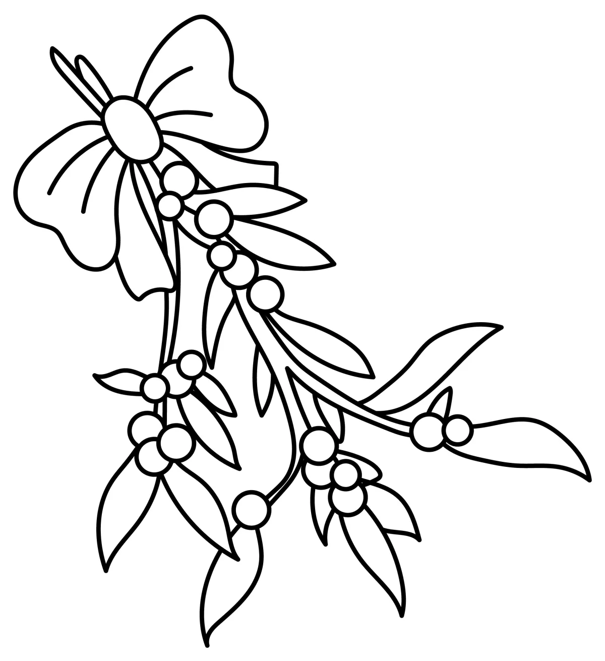 Festive Mistletoe Branch with Bow 🌿🎀❤️ Coloring Page