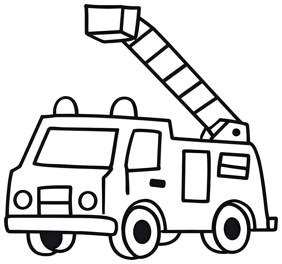 Fire Truck with Extended Ladder and Emergency Lights 🚒🔥🚨 Coloring Page