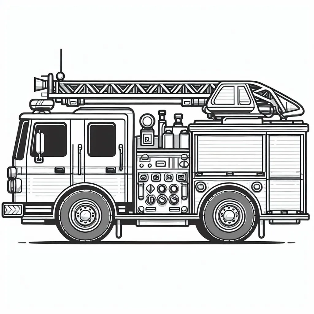 Fire Truck with Ladder 🚒🪜 Coloring Page