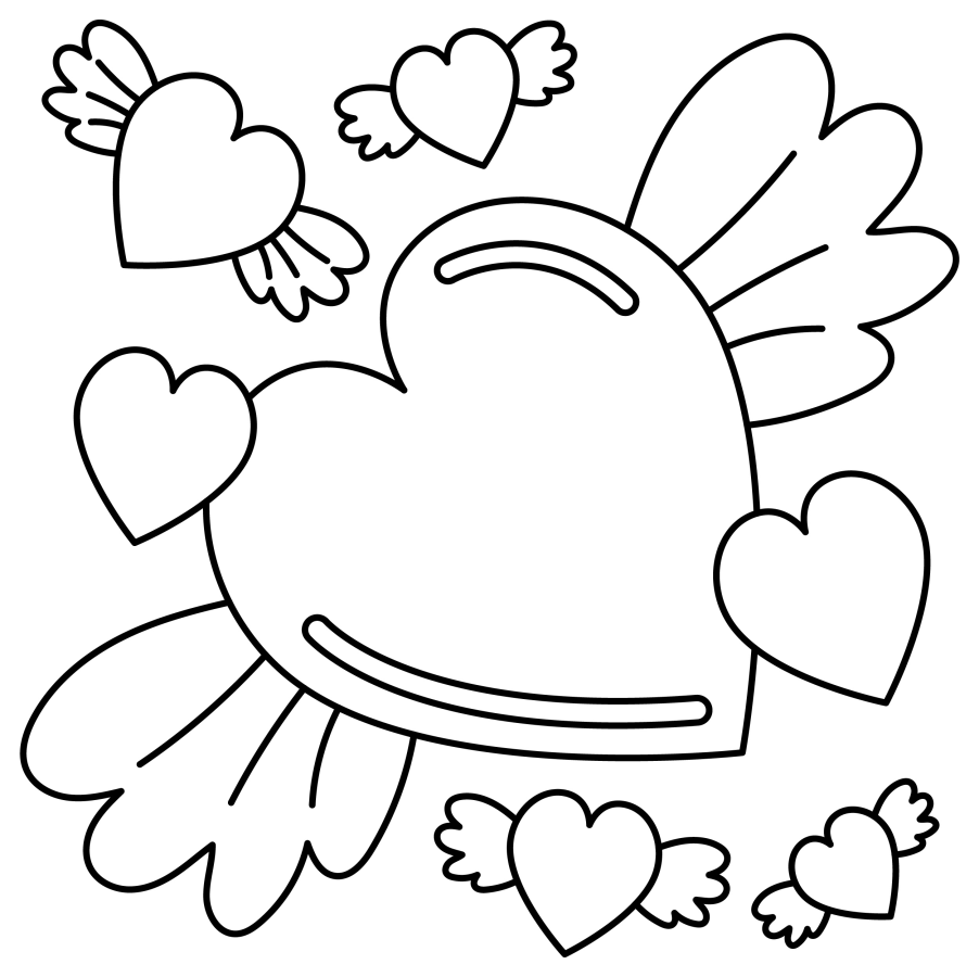 Flying Hearts with Wings Spreading Love and Joy ❤️💖🦋 Coloring Page