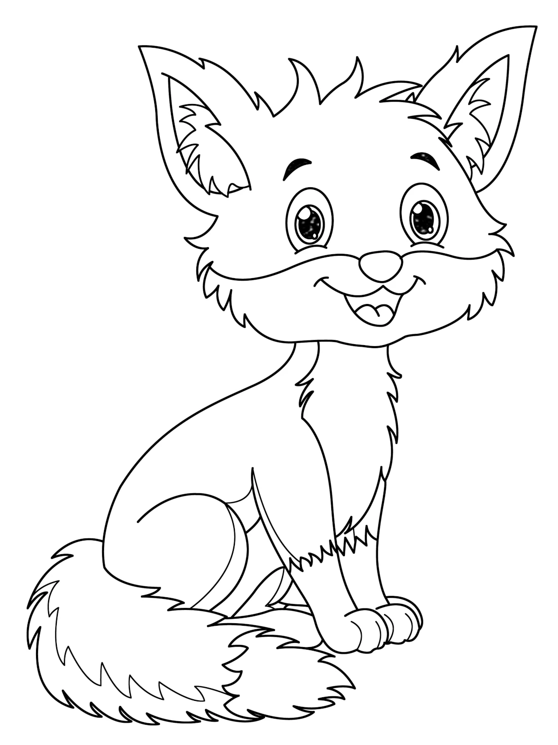 Cute Smiling Fox Sitting and Looking Cheerful 🦊✨😊 Coloring Page