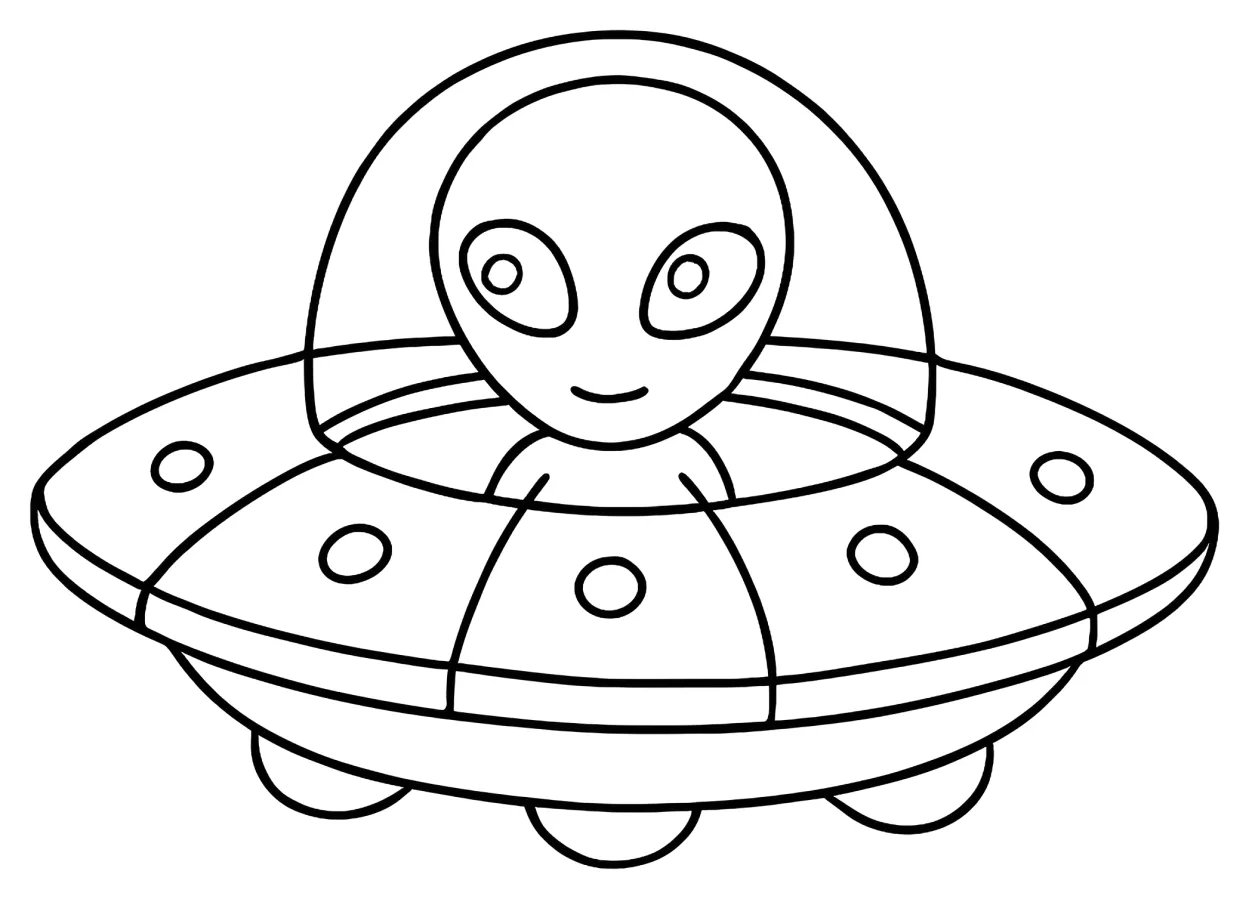 Friendly Alien in Flying Saucer with a Smile 👽🛸 Coloring Page